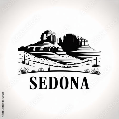 Sedona Skyline Silhouette — Red Rock Desert and Spiritual Retreat City Vector Illustration