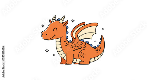 Charming Little Orange Dragon with Wings and Spikes