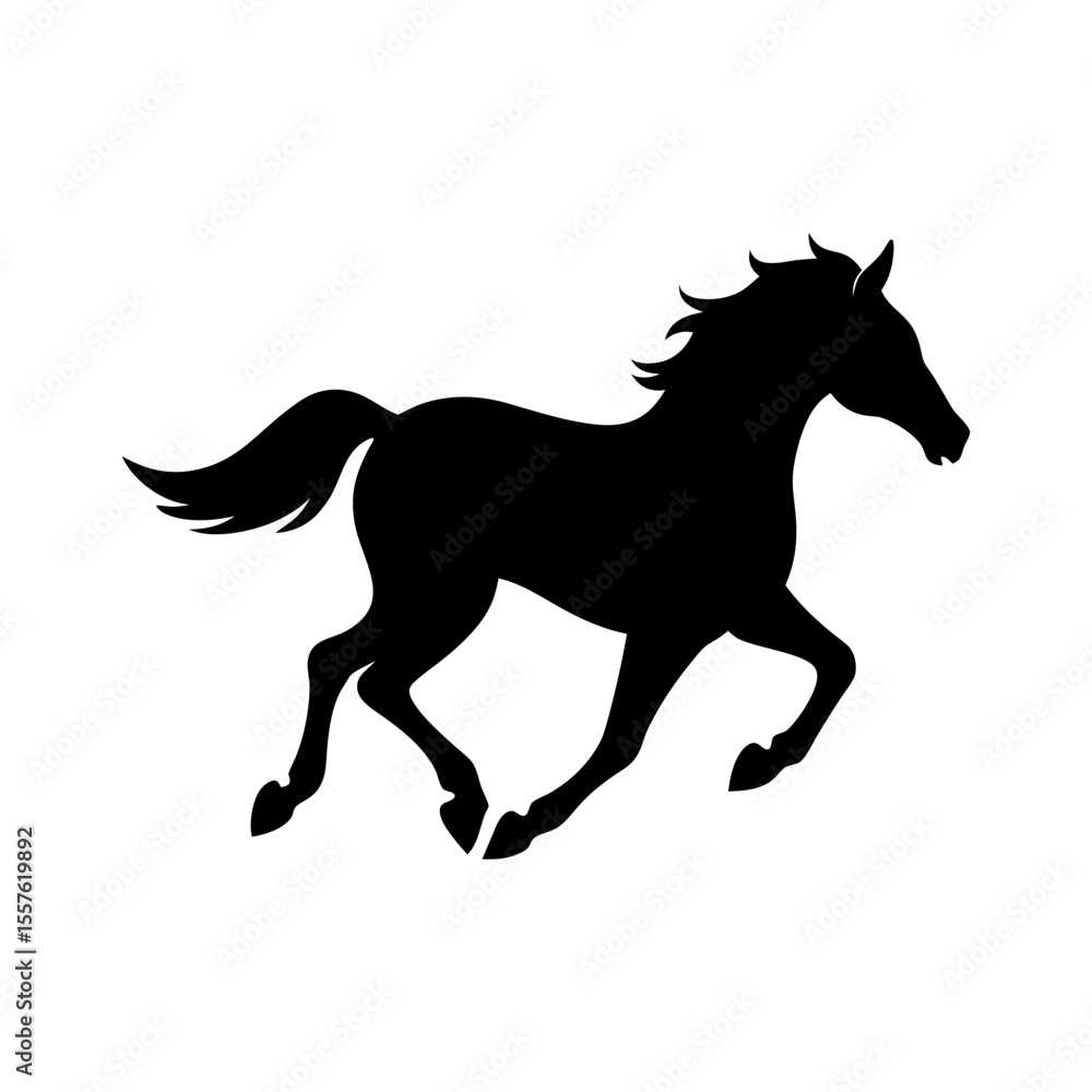 Horse galloping silhouette artwork with white background for nature and pet branding Horse galloping silhouette artwork with white background for nature and pet branding