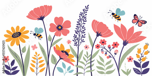 Seamless vector illustration of spring flowers pattern for nature-inspired design