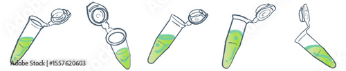 Hand-Drawn Microcentrifuge Tube Collection – Cute Science Lab Illustration Set with Green Liquid for Medical Research, Biotechnology Projects, Academic Presentations, and Laboratory-Themed Branding 