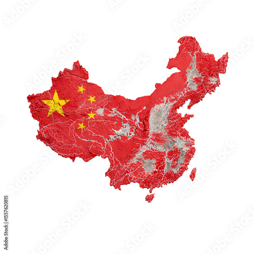 Distressed China Map Flag Red Yellow