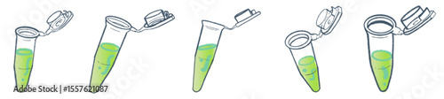 Hand-Drawn Microcentrifuge Tube Collection – Cute Science Lab Illustration Set with Green Liquid for Medical Research, Biotechnology Projects, Academic Presentations, and Laboratory-Themed Branding 