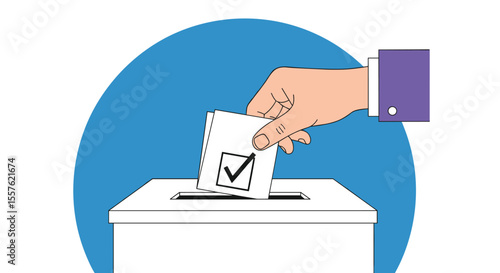 Voter casts ballot into polling station box during election campaign process