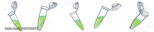 Hand-Drawn Microcentrifuge Tube Collection – Cute Science Lab Illustration Set with Green Liquid for Medical Research, Biotechnology Projects, Academic Presentations, and Laboratory-Themed Branding 