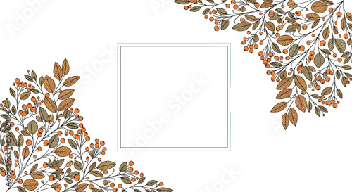 Autumnal Botanical Flourishes with Central Empty Space for Textual Content