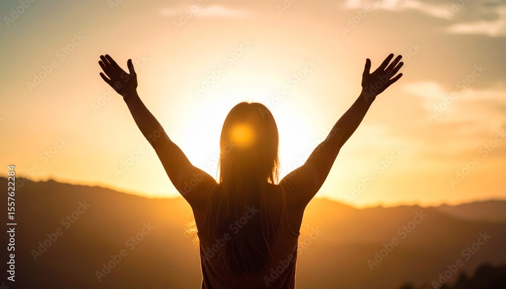 Silhouette raises her arms. Silhouette raises her arms.