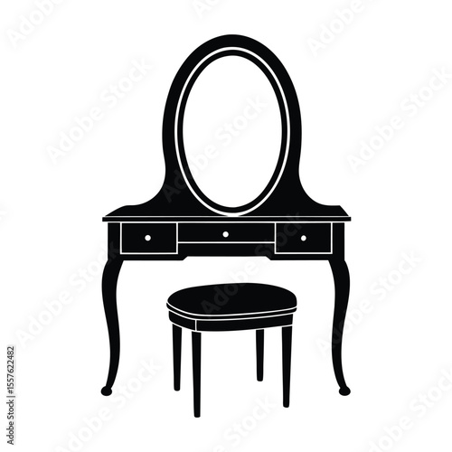 Minimalist vanity table with mirror and drawer elegant home furniture silhouette for interior design concepts
