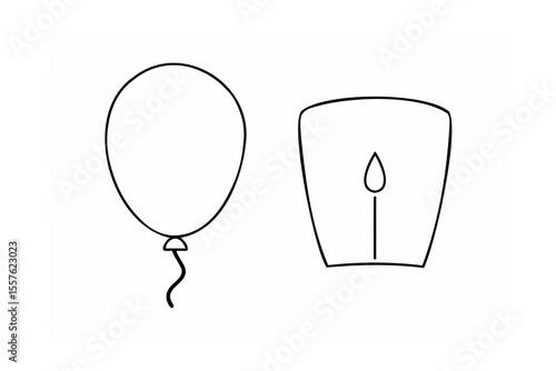 Balloon and lantern line art candle celebration