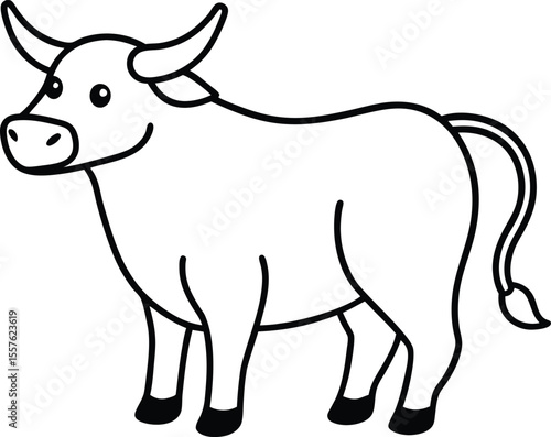 Adorable Cartoon Bull Line Art Illustration of a Happy Cow