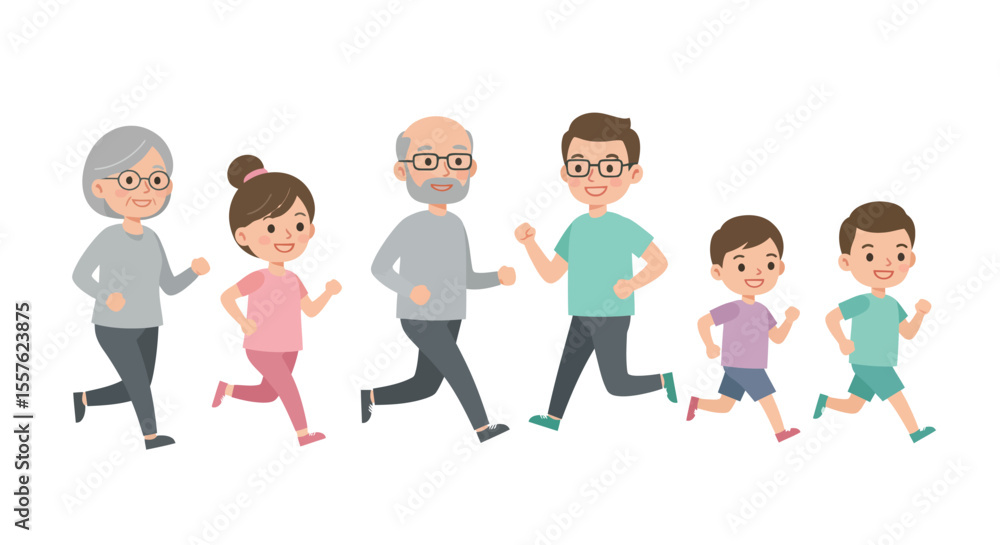 Happy diverse cartoon kids and young adults in playful poses, a fun group illustration Happy diverse cartoon kids and young adults in playful poses, a fun group illustration