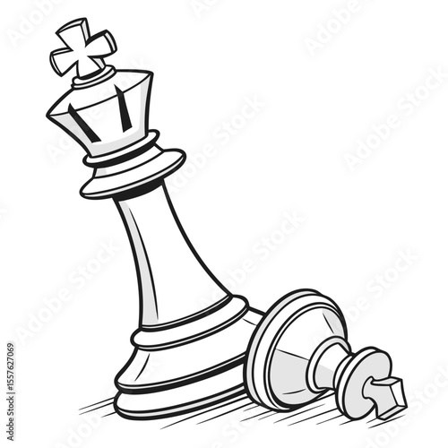 White King Chess Piece Vector Illustration Fallen King Black Outline Isolated on White Background