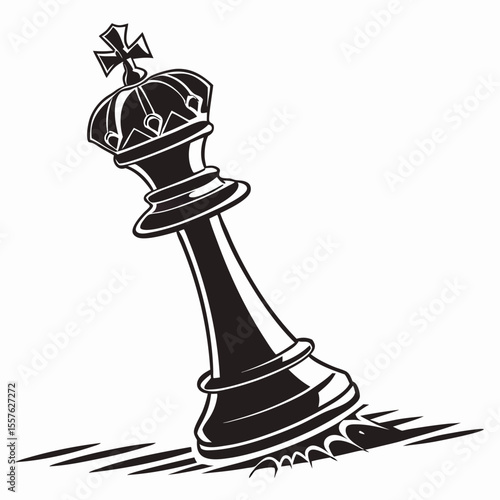 Black Queen Chess Piece Falling Flat Vector Graphic Monochrome Illustration Game Strategy Defeat Checkmate