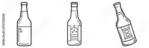 Beer Bottle Coloring Book Page - Line Art Outline Illustration