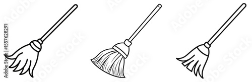 Broom Coloring Book Page - Line Art Outline Design