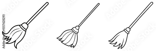 Broom Coloring Book Page - Line Art Outline Design