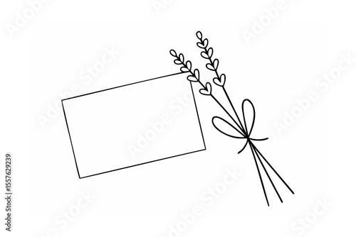 Simple floral sprig with blank tag line art leaves