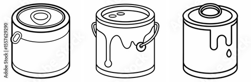 Paint Can Icon - Outline, Minimalist, Line Art Art Supplies Symbol