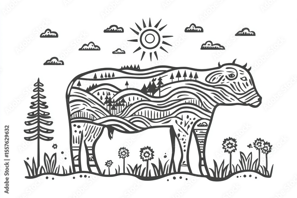 NatureWithin – Cow Contour with Scenic Landscape NatureWithin – Cow Contour with Scenic Landscape