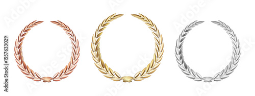 Award laurel set isolated on a transparent background. First, second and third place. Winner template. Symbol of victory and achievement. Gold laurel wreath.