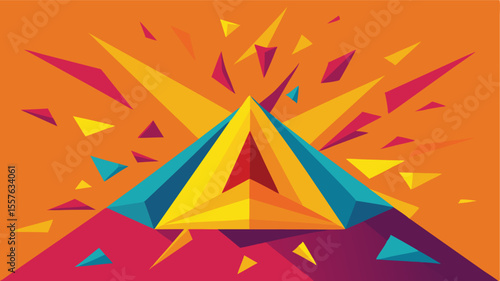Abstract geometric triangle composition with colorful triangles and explosive burst design