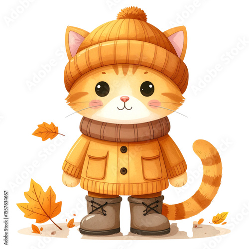 watercolor style isolated illustration of cute animal in the autumn
