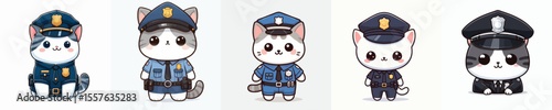 cute cat dressed as police icon set