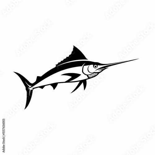 Illustration of a marlin fish in black and white silhouette