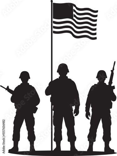 Honor in Shadow  Guardians Beneath the Flag
American flag american army black and white silhouette 