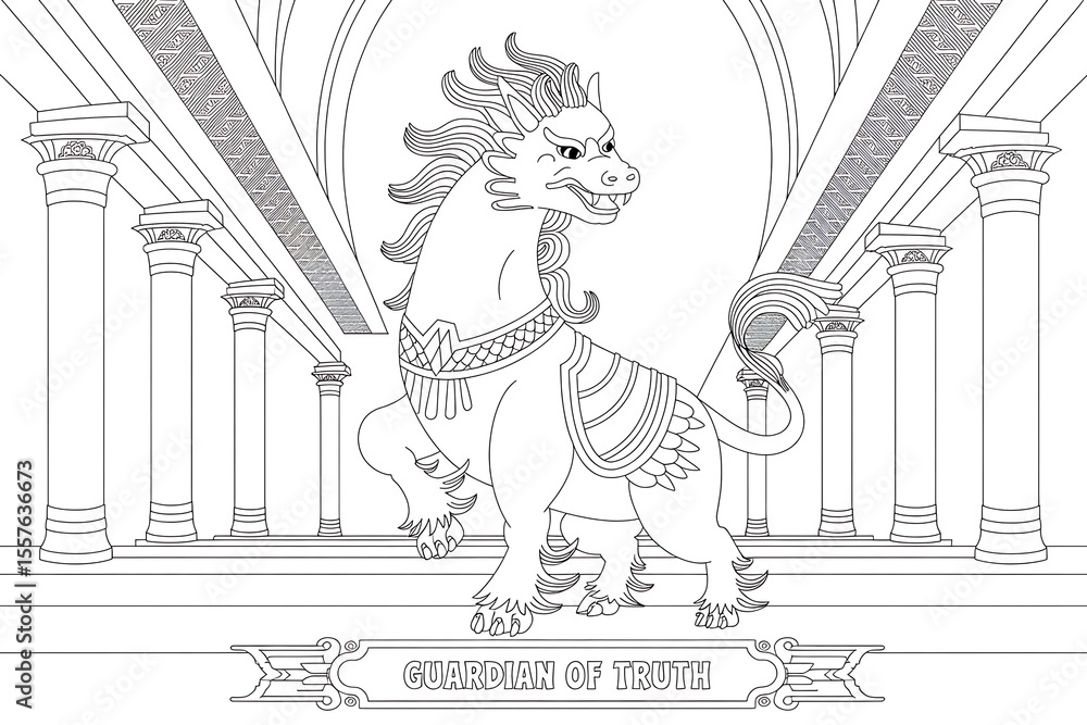 Naklejka premium Majestic mythical creature, guardian of temples.