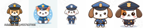 cute dog dressed as police icon set