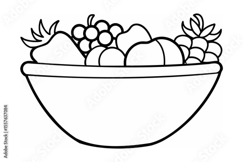 Fruit bowl filled with grapes strawberries and peaches