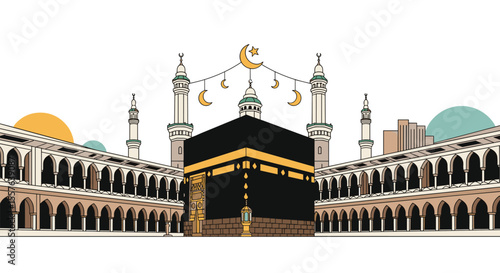 Beautiful Islamic Architecture of the Holy Kaaba in Mecca with Crescent Decorations