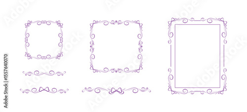 Ornate frames and matching text dividers with bow ribbons. Elegant fully editable vignettes