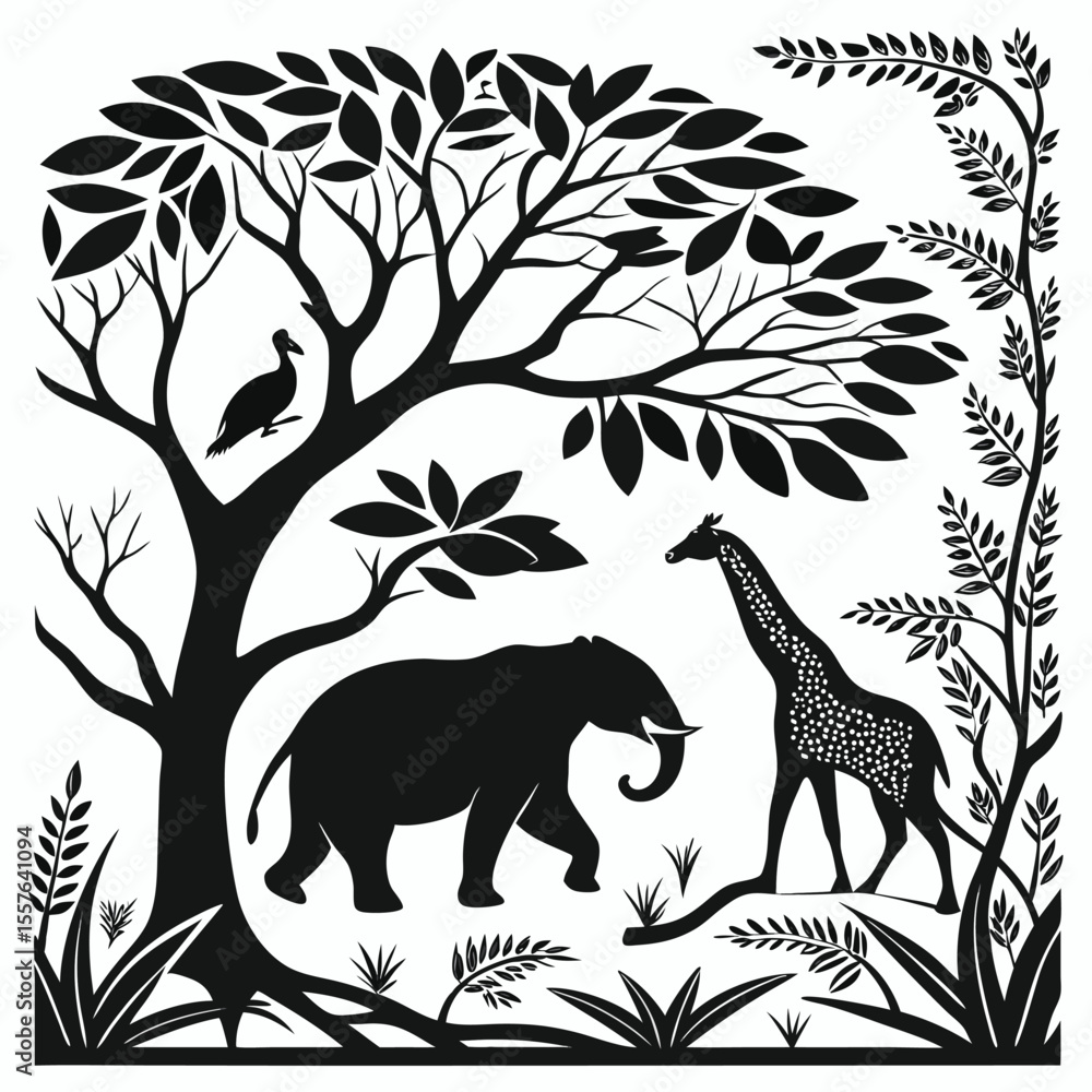 Fototapeta premium black-silhouette-vector-of-wildlife-animals--white