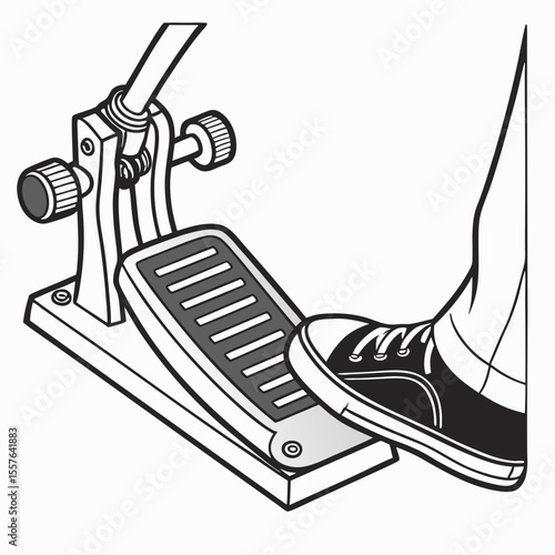 Black sneaker pressing grey pedal sewing machine foot pedal