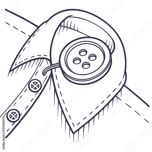 Detailed close up of shirt button and stitching fabric sewing