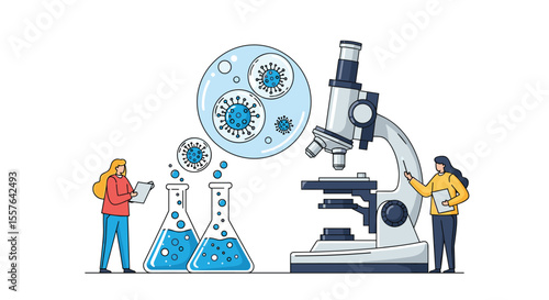 Scientists Observe Microscopic Organisms and Conduct Experiments with Chemical Solutions Under Microscope