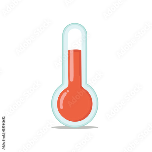 A simple illustration of a thermometer indicating high temperature. The thermometer has a glass tube with red liquid inside, showing the temperature rising.