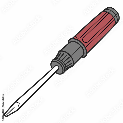 Red handled flathead screwdriver tool with metal shaft vector