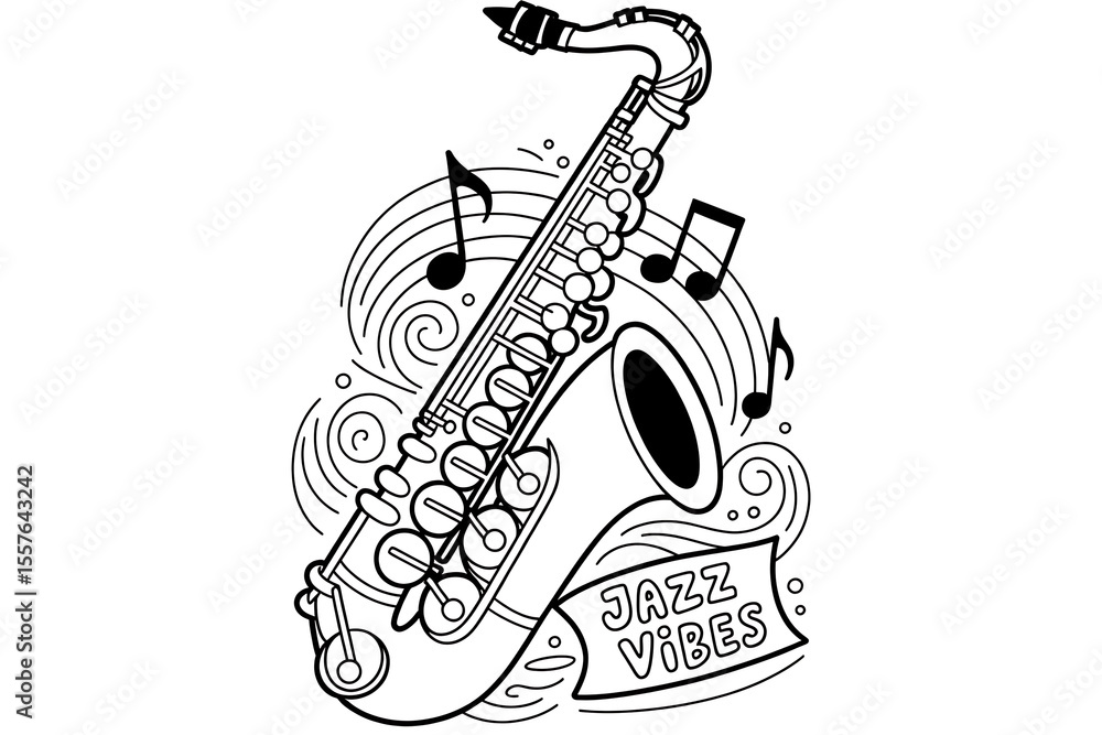 Obraz premium Saxophone illustration, jazz vibes, musical notes. 