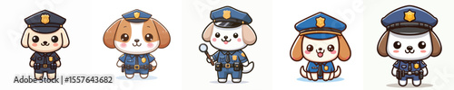cute dog dressed as police icon set