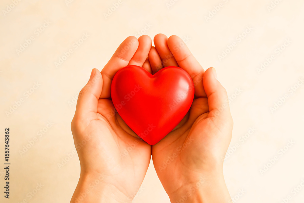 Fototapeta premium Cupped Hands Holding a Red Heart