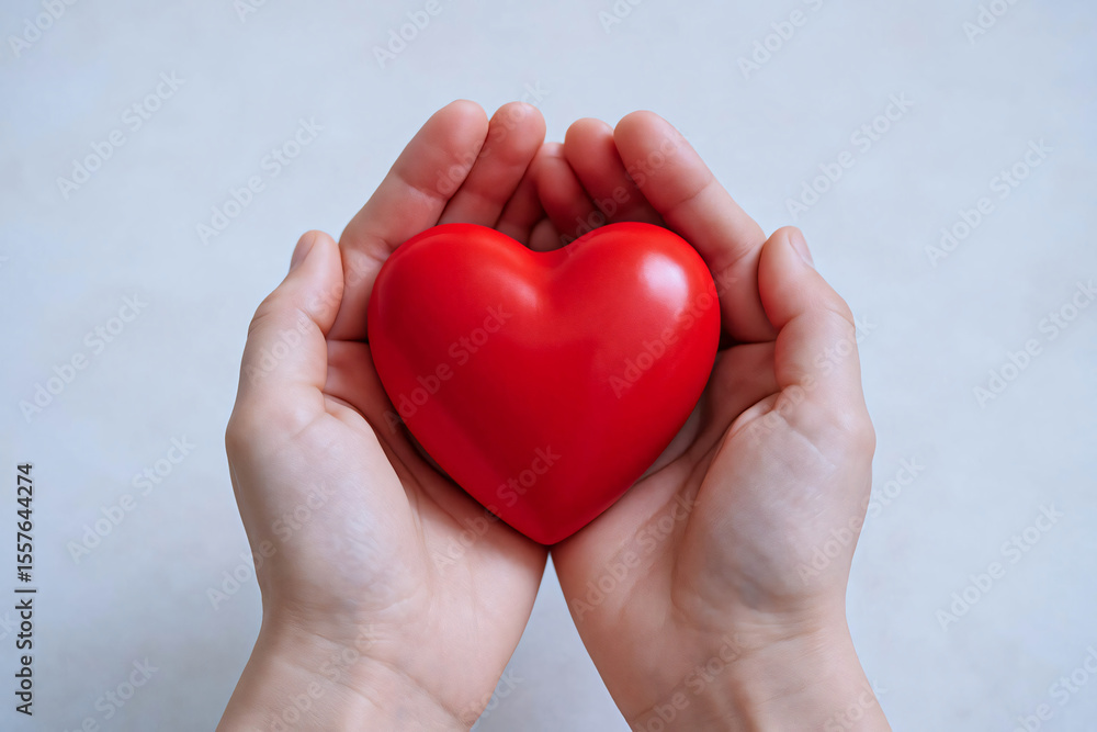 Obraz premium Cupped Hands Holding a Red Heart