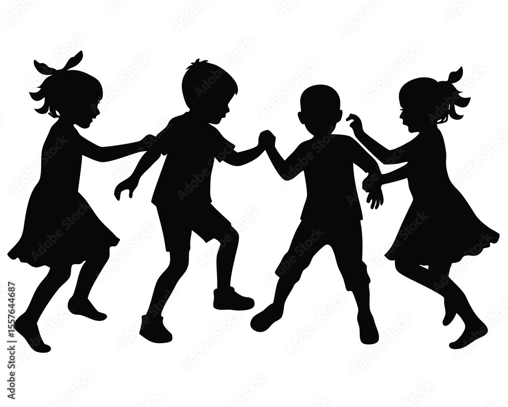 Fototapeta premium Stylish silhouette set of kids playing together