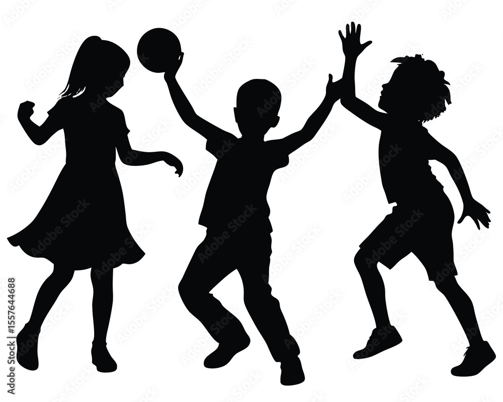 Obraz premium Stylish silhouette set of kids playing together
