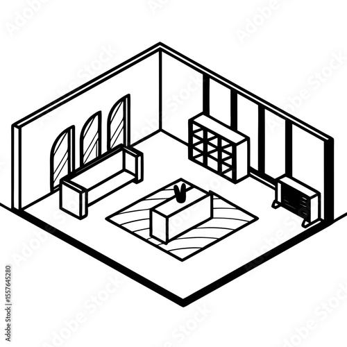 Isometric Room Vector Illustration Interior Furniture Design