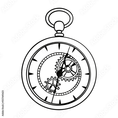 Vintage Pocket Watch Illustration Black and White Classic Style