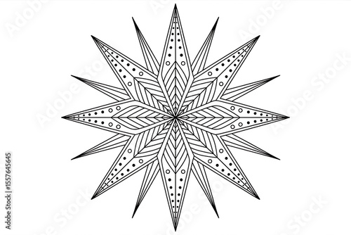 Ornate, symmetrical starburst mandala design.
