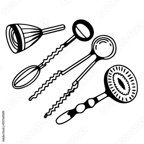 Bar Tools Vector Cocktail Utensils Black and White Illustration